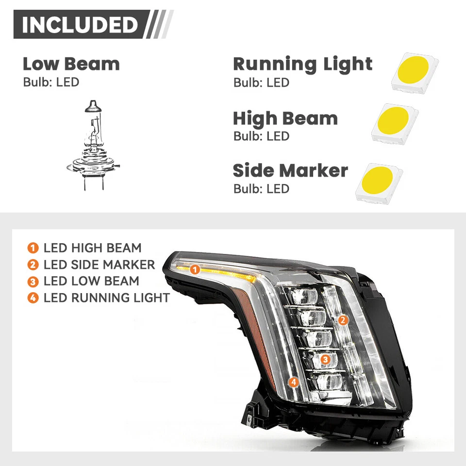 Full LED Headlight QUINT Projector For 2015-2020 Cadillac Escalade ESV Passenger - Image 3 of 3