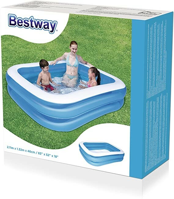 Piscina familiar rectangular azul Bestway excelente para diversión de enfriamiento al aire libre