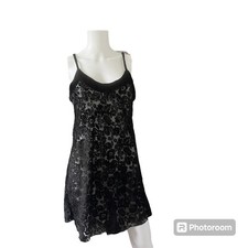 Vintage 90s Victoria's Secret Black Burnout Velvet Sleep Dress Size Medium