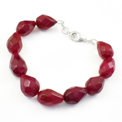 190,00 kt Erdabbau 7 Zoll lang rot Rubin Birnenschliff Perlen Armband NK 05E151