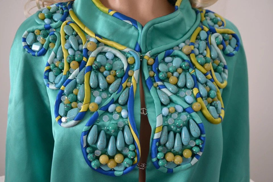 Emilio Pucci Firenze · Mantel Coat · Silk Seide Edelsteine Schmuck · IT 46 DE 40 - Bild 2 von 4