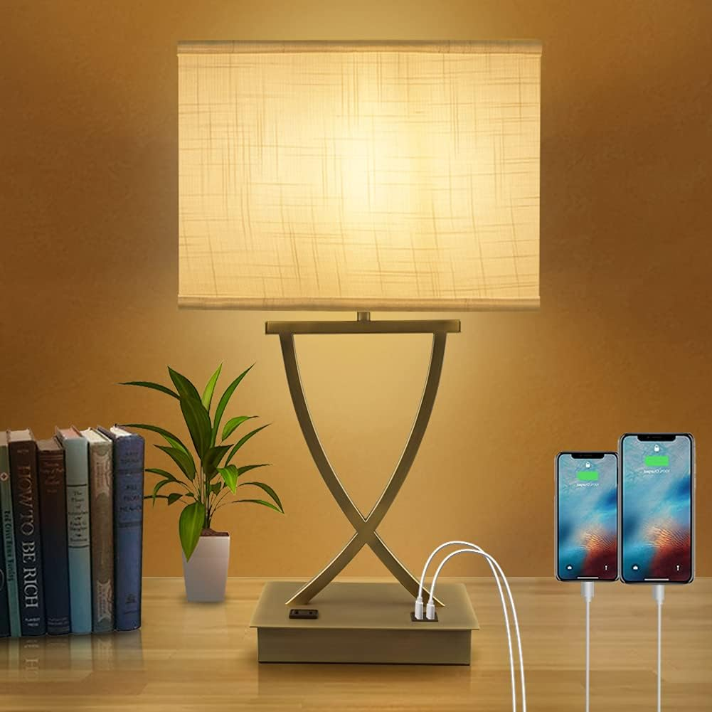 3-Way Dimmable Touch Table Lamp with Type C/USB Charging Port for Convenience