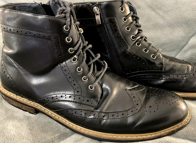 Bruno Marc Bergen Men's Black Ankle Boots Leather  Derby Oxfords Size 14