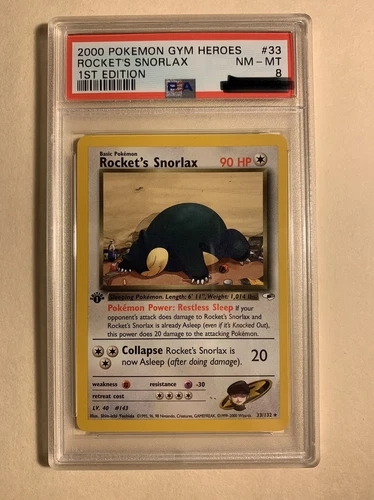 Rockets Snorlax 1st Edition 2000 Gym Heroes NM MT 8 PSA Pokemon #33