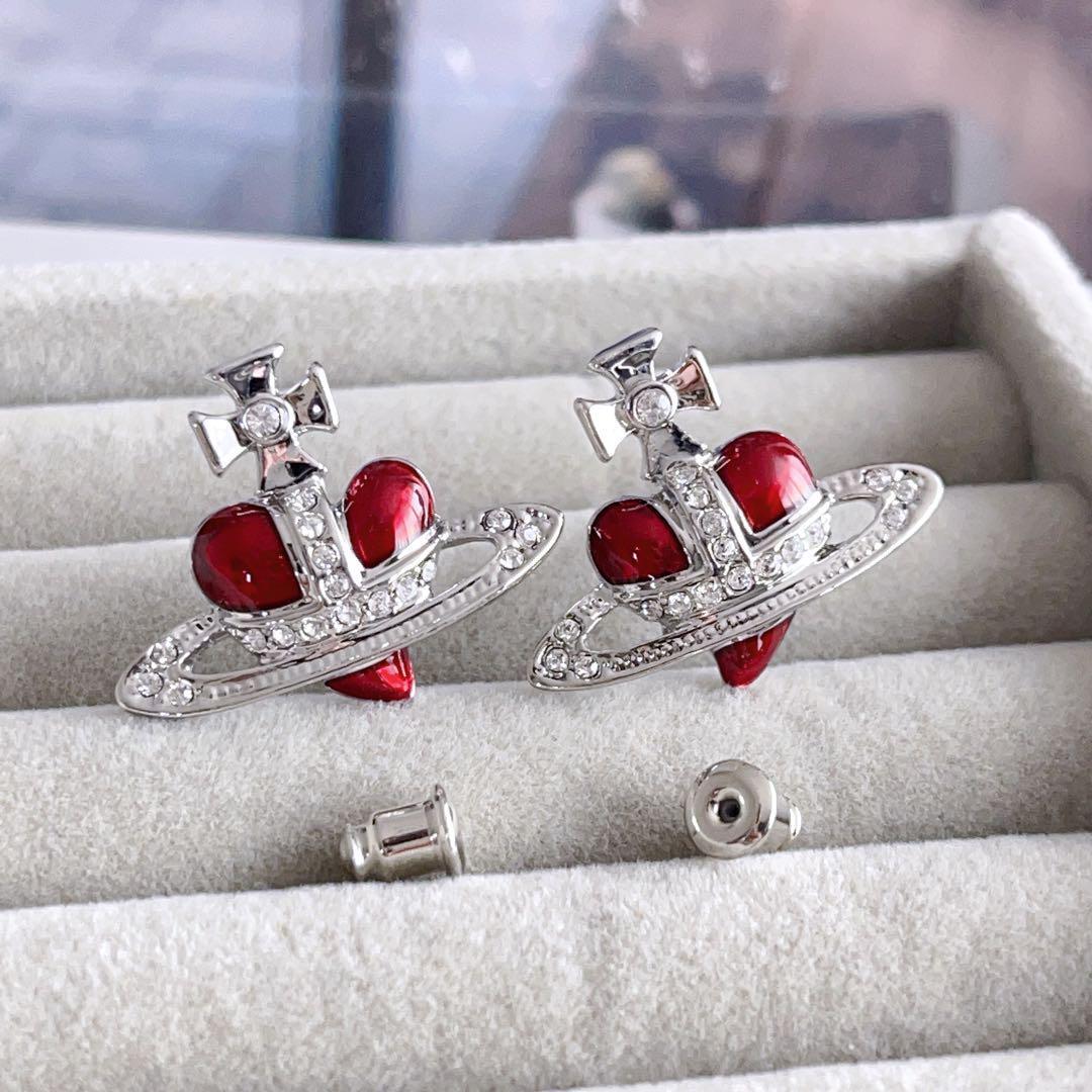 Vivienne Westwood Diamante Heart Necklace Earrings Set Red