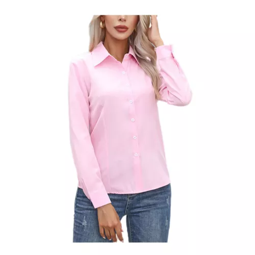 Damen Button Down Shirt Top Bluse Langarm Kragen Einfarbig Büro Arbeit Kleid - Bild 8 von 29