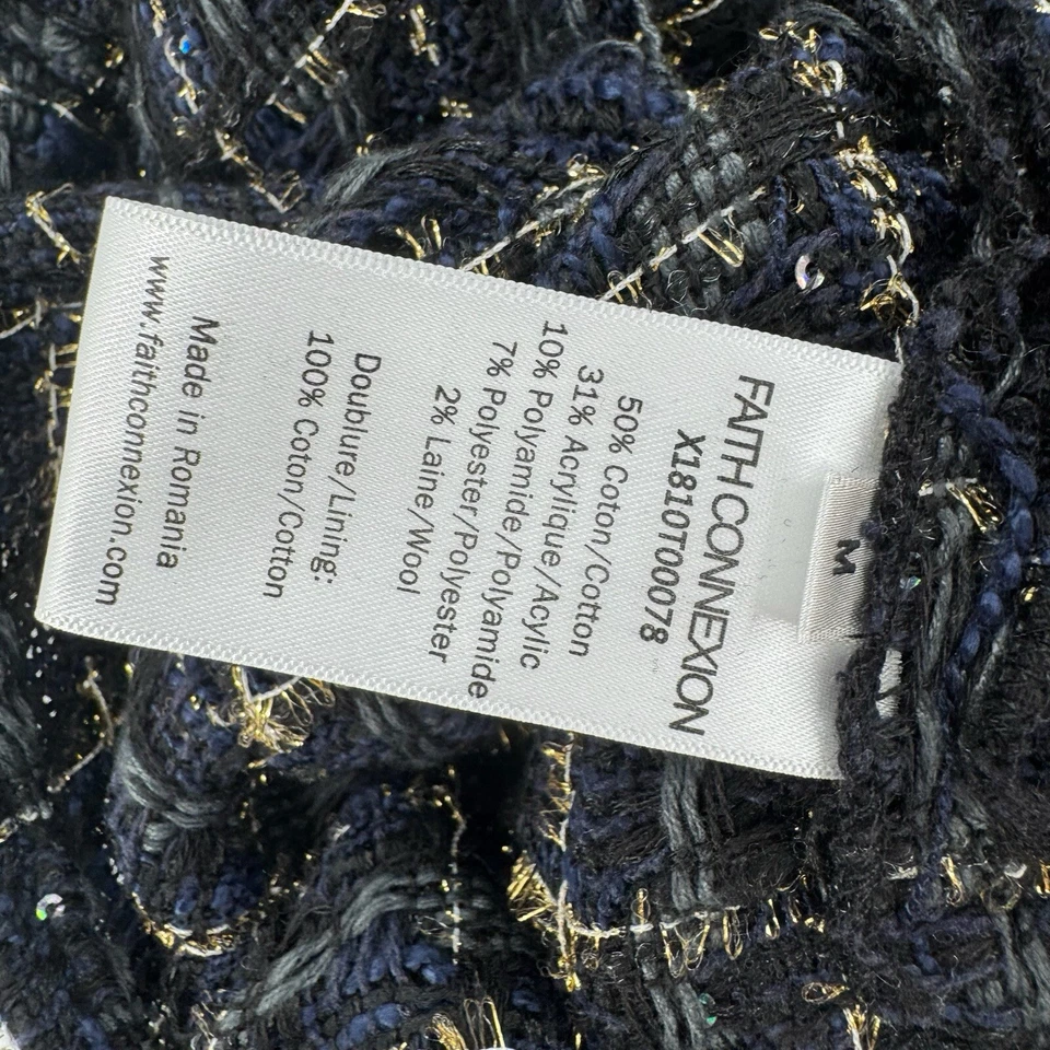 Chaqueta Faith Connexion Para Hombre Mediana Lentejuelas Metálicas Tweed Azul Negro Sudadera con Capucha Foto 4 de 4