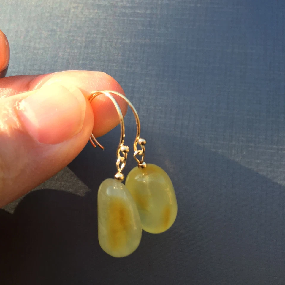 Brincos vintage 100% natural mel âmbar folheados a ouro 14K obras originais - Imagem 3 de 4