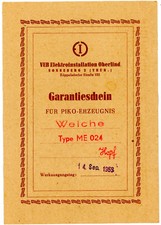 Modellbahn H0_PIKO Weiche Type ME 024_Garantieschein von 1958