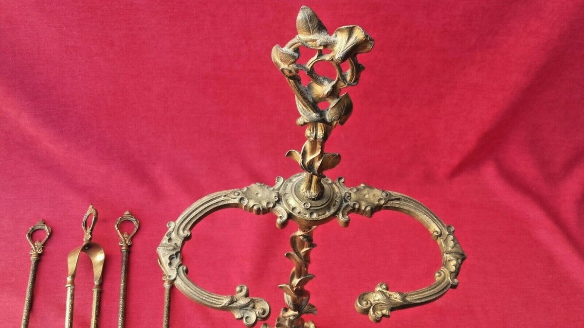 Serviteur de cheminée ancien en laiton d'époque 19 ème-fr