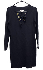 Vineyard Vines Womens Wool Sweater Dress XS Black Lace Up Long Sleeve Preppy