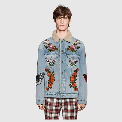 GUCCI sz IT 44 US XS Mens Embroidered Denim Jacket with