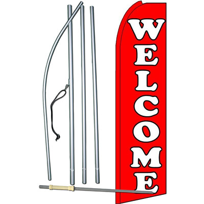 Welcome Flag with Flag Pole and Spike