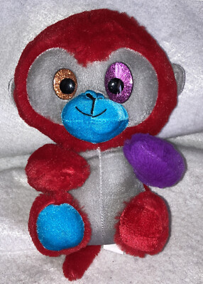 Plush NE Six Flags Rainbow Red, Purple Blue MONKEY  11''  Stuffed Animal Toy