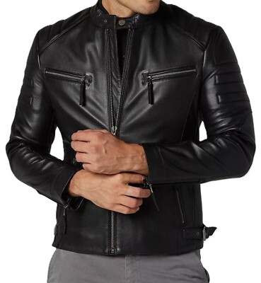 Men's Genuine Leather Black Lambskin Biker Jacket Soft Leather Motorcycle Jacket