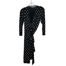 Sade Women's Polk Dot Wrap Dress Black/Cream 3/4 Sleeve Size 4 Knee Length