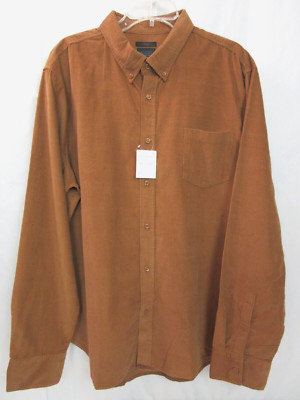 14th & UNION TRIM FIT CORDUROY BUTTON FRONT SHIRT Men's Size XXL Rust Argon NWT!