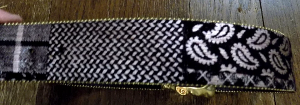 Винтажный канадский широкий художественный пояс Century с фиолетово-черной декоративной золотой пряжкой в клетку с узором пейсли - Изображение 4 из 4