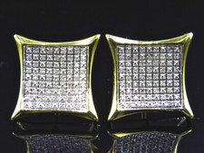 Mini Square Kite Diamond Pave Stud Earrings In Yellow Gold Plated .33 Ct 13.5MM
