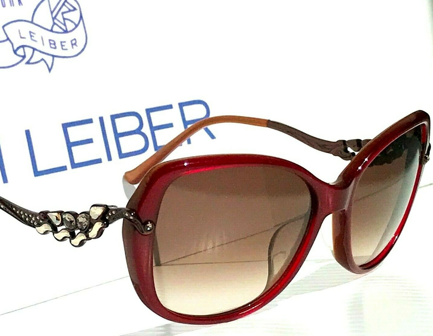Judith Leiber JL1698 Red Crystal Gems bronze Gradient Brown Women's Sunglass eBay
