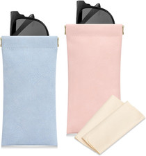 Sunglass Case, 2 Pcs Soft Eyeglass Cases for Women Portable Squeeze Top Leather
