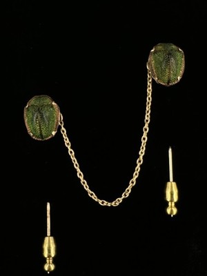 Antique Victorian Egyptian Revival 10-14k Natural Scarab Insect Double Stick Pin