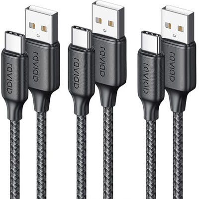 RAVIAD USB Type-C Cable (2m/3-Pack) - 3A Fast Charging QuickCharge 3.0