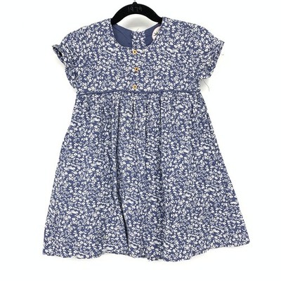 Mon Coeur A-Line Cotton Dress Girls Size 24 Months Blue White Floral Print