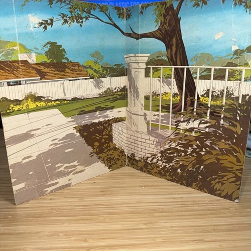 Vintage Barbie Cardboard Background Backdrop Dream House Driveway Mattel 1960s