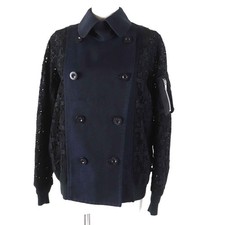 Sacai 16-02428 Paisley Cut Work Jacket Mixed Fabric Double Jacket Navy Black 1 J