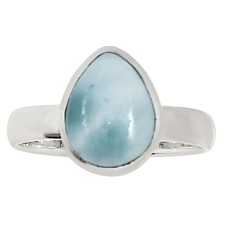Natural Larimar Dominican Republic 925 Sterling Silver Ring s.6 Jewelry R-1004