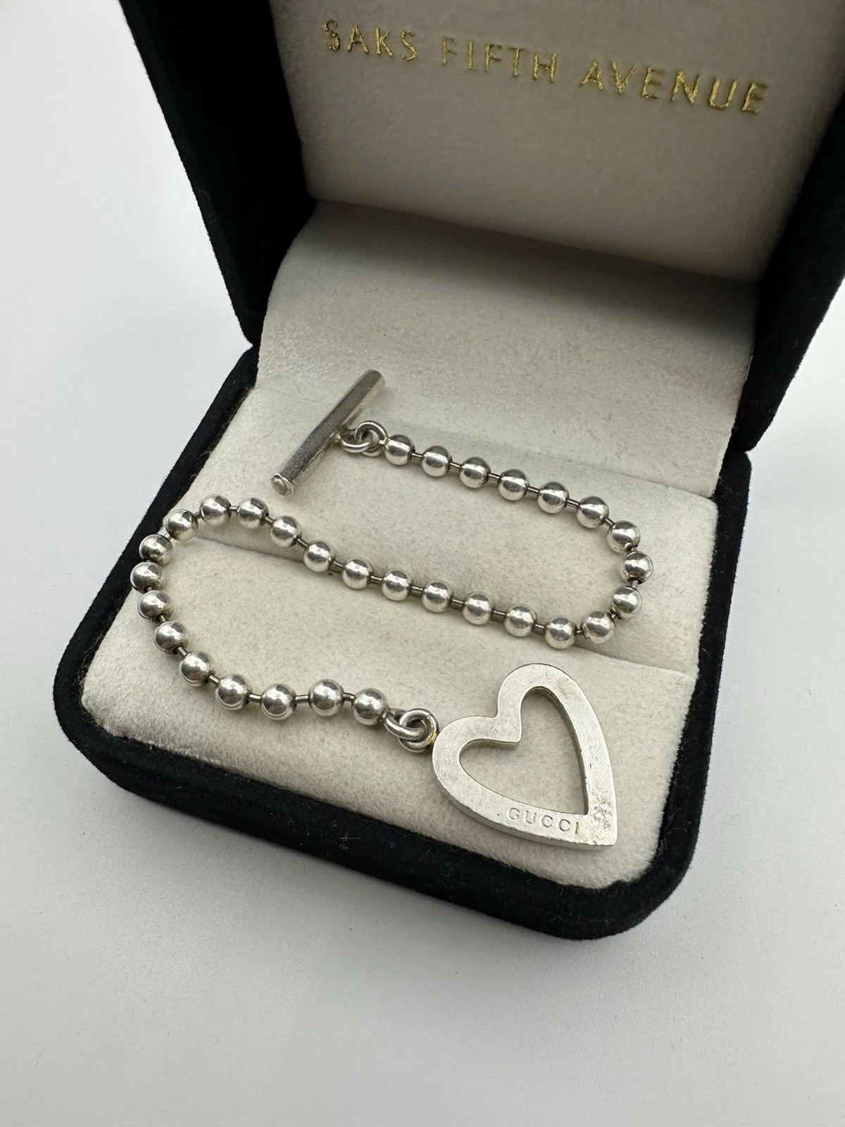 Autentico Bracciale Gucci Catena Sfera Argento Sterling Cuore Toggle