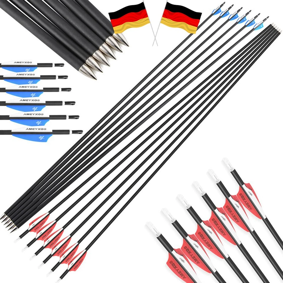 AMEYXGS 12X 32 Zoll Carbonpfeile Jagdpfeile SP1000 Bogenschießen Bogen Jagd Zielschießen