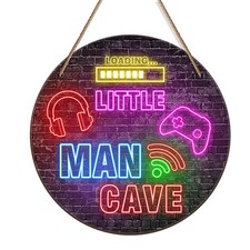 Little Man Cave Sign, Boys Teenage Room Hanging Wall Art Decoration, Christma...