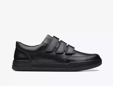 Image of NEW Clarks Fawn Bar Y Boys Black Leather School Shoes UK Size 6.5F /EUR 40