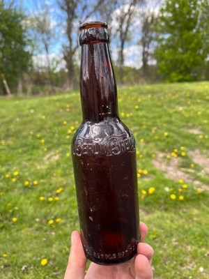Vintage Berlin Wis. Brew Co. Beer Bottle Amber Brown Embossed 1920s