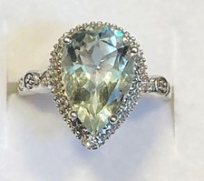 Green Amethyst Prasiolite Ring Sterling Silver Pear Cut Halo Milgrain 925 6.25