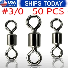 100/50x Rolling Barrel Swivel 220 lb Fishing Swivels Solid Ring # 3/0 &&&