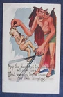 1900s Devil & Scissors Clipping Toes Comic Greeting Postcard