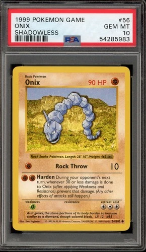 Pokemon Onix Base Set Shadowless #56 PSA 10 Gem Mint
