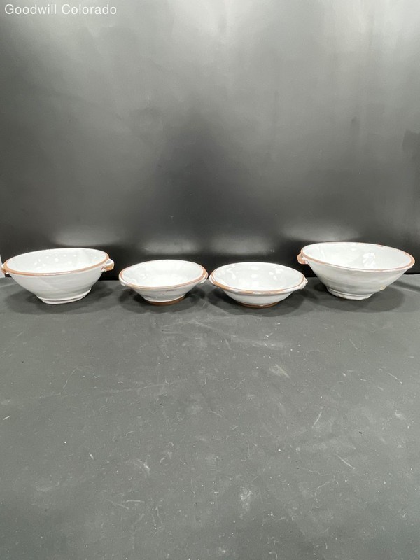 Tray Francais White Brown Handled Bowls Ceramic Tableware Set of 4