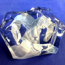 Estate Val St Lambert Signed Dated Embossed Large Horned Ram Head Paperweight