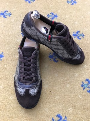 Gucci Trainers Sneaker Shoes Monogram Canvas Suede Brown Mens US 8 UK 7.5 41.5