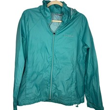 Columbia Full Zip Windbreaker Women's Size Large Blue Hooded Lightweight