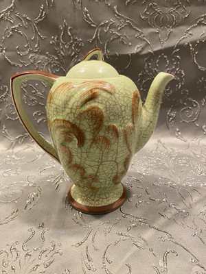 Vintage Acanthus Tea Pot Large 1940 s Green Brown