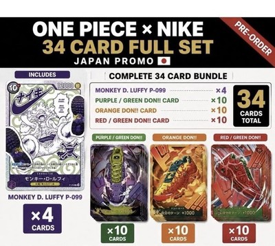 VORVERKAUF ONE PIECE x Nike 34 Card Full Set Ruffy P-099 DON!! Japan Promo