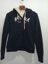 VTG Abercrombie Fitch Faux Fur Lined Full Zip Up Navy Blue Hoodie-Size Med Y2K
