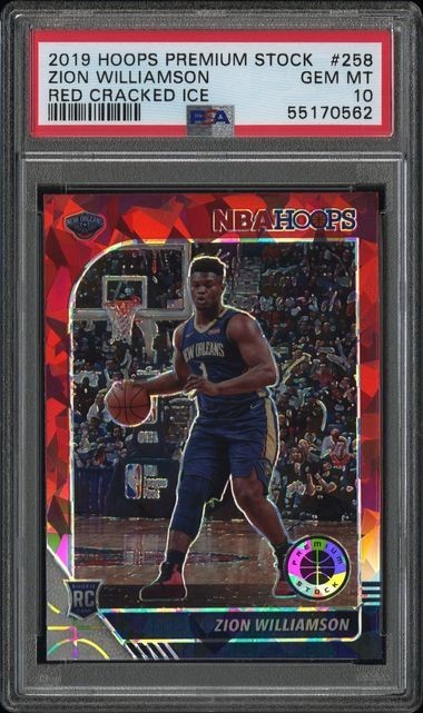 Zion Williamson 2019 Panini Hoops Premium Stock Red Cracked Ice #258 PSA 10
