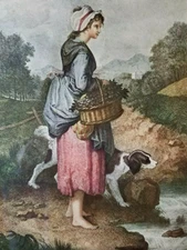 Engraving COUNTRY GIRL GOING TO MARKET Wheatley Framed/Glass 14x11"  1915