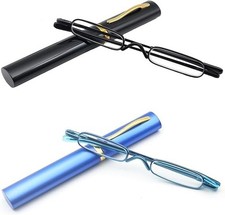 2 Pack Mini Slim Pen Reading Glasses with Portable Clip Case Pocket Readers